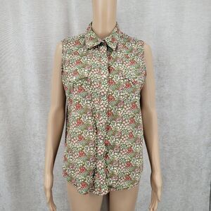 Wrangler Wrancher Shirts Green Floral Sleeveless Pearl Snap Shirt Top Blouse